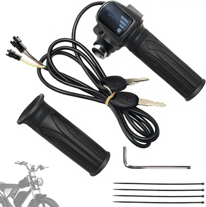 Hizoncore Compatible Fit for Ridstar Q20 Full Twist Throttle 48V, LCD Display with Key Lock, Plug and Play Easy Installation, Universal Electric Bike Throttle Grip for EBike Scooter Motorcycle (with Tie) - Image 1